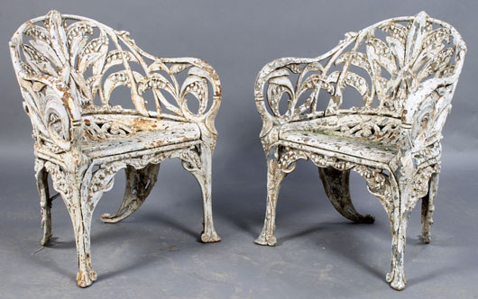 Pair of antique garden chairs. Kamelot Auctions image.